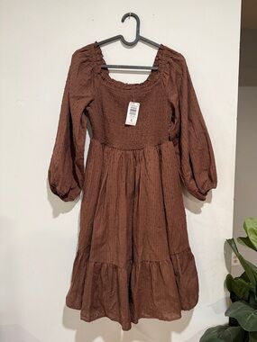 torrid Brown Smocked Waist Puff-Sleeve Dress